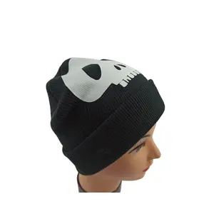 Winter Knit Hat Cuffed Beanies Skull Ghost Knitted Hat Winter Halloween Party Beanie