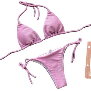 Bikini sexy triangle dos nu 1 pièce pour femme, séchage rapide, avec logo frontal, imprimé personnalisé uni/à pois, collection 2025 - Product Image 4