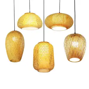 Китайские плетеные подвесные лампы ручной работы из натурального бамбука, подвесные светильники из ротанга, светодиодная Люстра для фойерских Потолочных Ламп, 2023