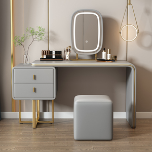 Ensemble de coiffeuse de luxe italienne en gros <span class=keywords><strong>avec</strong></span> miroir éclairé tactile et pouf en cuir pour villa et chambre à coucher - Product Image 5