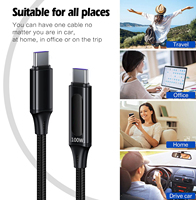 Câble USB-C à USB-C avec affichage LED 100W 5A câble de données de charge super rapide en nylon noir tressé pour chargeur de téléphone portable