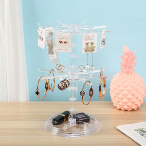 Desktop display stand, multi-tiered rotating jewelry rack, earring holder, jewelry <b>storage</b> rack, cute home organizer, <b>plastic</b>. - Product Image 2