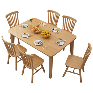 Juego de Mesa y Sillas de Comedor de Madera Maciza Nórdica, 4 Piezas, Rectangular, Estilo Moderno Minimalista, para Comedor y Uso Doméstico - Product Image 3