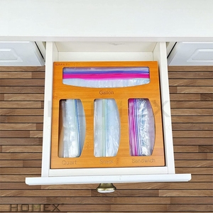 Bamboo Ziplock Bag Storage Drawer Food Storage Bag Organizer Holders Compatible with Ziplock