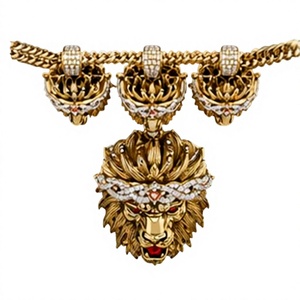 Collier Pendentif Tête de Lion Personnalisé en Acier Inoxydable Plaqué Or avec Diamants, Chaîne de Pull Hip Hop Gravée « Loyalty », Idéal pour Cadeau Homme - Product Image 3