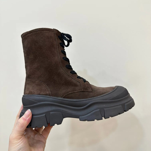 Bottes d'équitation décontractées pour femmes de haute qualité avec un design de laçage à fermeture éclair tendance, bottes courtes en cuir véritable à tige haute - Product Image 1