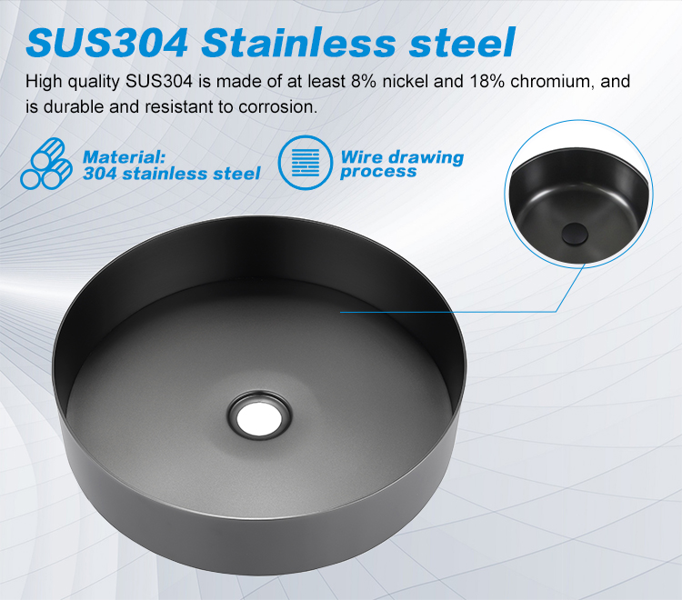 Factory Direct China Black Bathroom Wash Basin Sink Wash Stainless Steel Top Wash Basin