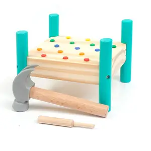 Montessori Five -color Children Playing Beating Table Toy Wooden Nail Percussion Knocking Platform Toys for Kids