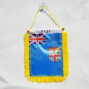 批发迷你三角旗4英寸x 6英寸10x 15厘米缎面印花斐济汽车国旗