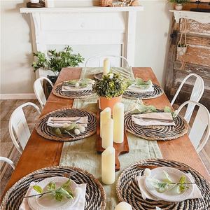 Ensemble de 4 sets de table <span class=keywords><strong>beige</strong></span>, sets de table perlés, 6 couverts de style campagnard, panier tissé, bordure à pompons, rotin, macramé rond avec support - Product Image 5