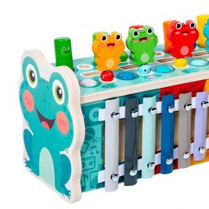 Jouet en bois pour bébé avec reconnaissance des fruits, comprenant un xylophone, un jeu de pêche et un jeu de tape-taupe - Product Image 4