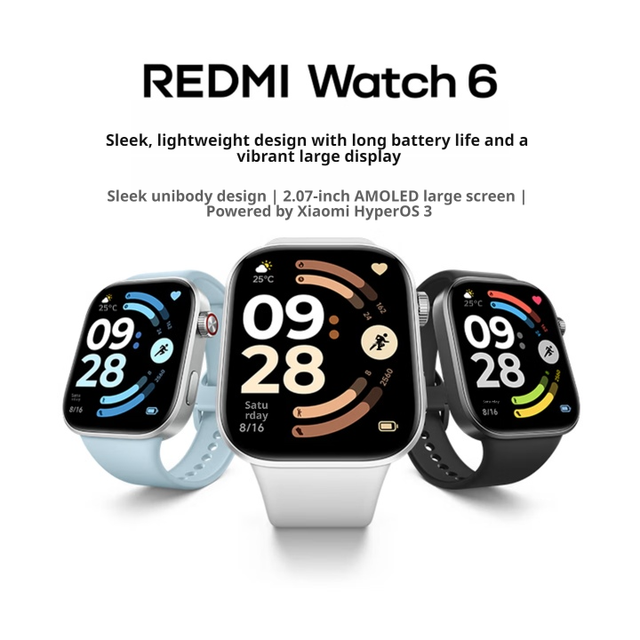 Xiao//mi REDMI Watch 6 Smart Watch Square 2.07" AMOLED 60Hz 5ATM for Call NFC Video Call Magnetic 12-24 Days Battery Life