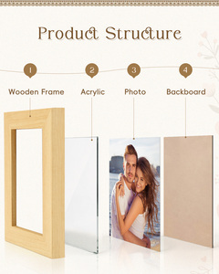 Cadre photo triple panneau en bois naturel pliable, design rectangulaire minimaliste, pour affichage sur table - Product Image 4