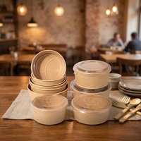 Bols jetables en papier kraft de 24 oz à paroi simple, enduits de PE/PET, imperméables, de qualité alimentaire, écologiques, pour déjeuner/soupe/salade, avec couvercle