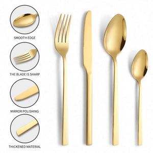 Ensemble de couteau, fourchette et cuillère en acier inoxydable 410, jetable et réutilisable, couverts en métal pour restaurant et maison - Product Image 6