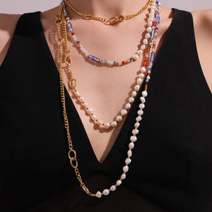 AFXSION女式时尚天然淡水珍珠半宝石长毛衣链钻石锆石十字架项链佛教 - Product Image 4