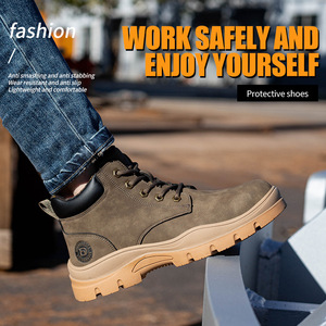 Men's Steel Toe Safety Boots High-Top Work Shoes Anti-Smashing Puncture Resistant Non-Slip Construction Industry Use Khaki - Product Image 3