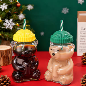 Vaso de Vidrio con Forma de Oso de Peluche con Logotipo Personalizado al por Mayor, con Tapa y Pajita, 20 oz, Vaso Reutilizable <span class=keywords><strong>para</strong></span> Café, Jugo, Leche y Té - Product Image 2