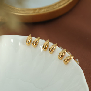 ต่างหูรูปหยดน้ำโลหะผสมสังกะสีสีทองเหล็กสีเครื่องประดับแฟชั่นเรียบง่ายสำหรับผู้หญิงของขวัญโอกาส EH17 - Product Image 4