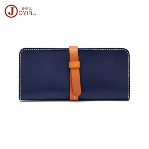 Joyir Cartera larga de cuero genuino para mujer, hecha a mano, con lazo, color azul sólido - Product Image 4