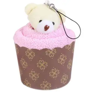 Set regalo di asciugamani per bambini con confezione di torta di orso di design personalizzato per Cupcake da sposa morbido