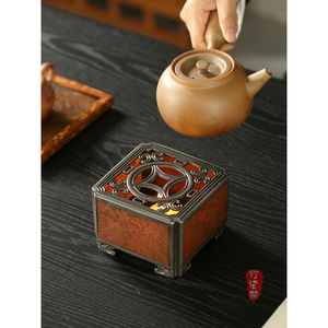 Chinese Handmade Antique Tin Rock <b>Tea</b> Warmer Square Copper Candle Heated <b>Tea</b> Brewer For <b>Tea</b> <b>Set</b> - Product Image 2