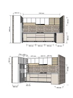 Meubles de cuisine modernes gris mat en bois massif avec organisateur d'épices coulissant, crédence en bois, rangement optimisé et respectueux de l'environnement