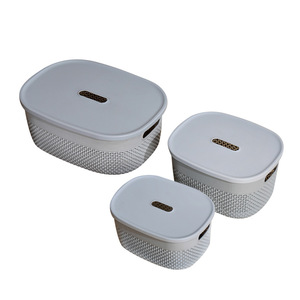 Plastic Storage <b>Basket</b> Oval With Lid Desktop Organizer For Cosmetics Laundry Fruit Pen Holder <b>Stackable</b> Design - Product Image 5