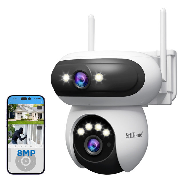 Srihome SH062 8MP Wireless Dual-lens Wifi Outdoor IP Camera CCTV Camera Motion Detection Dual-band Wifi  Security Camera