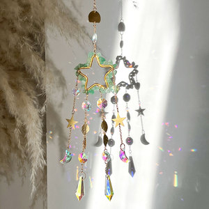 녹색 Aventurine 별 크리스탈 창 Suncatcher 매달려 달 태양 포수 유리 프리즘 자동차 매력 백미러 홈 장식 - Product Image 4