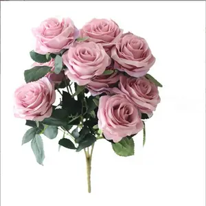 L-001 Hohe Qualität Hochzeit Blumen Dekoration Rose Künstliche Seide Blumen Rose Bouquet