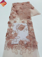 Kain Brokat Bunga 3D Desain Baru Grosir, Bordir Manik-Manik, Payet, Bordir Prancis, Kain Tulle Prancis untuk Gaun Pengantin
