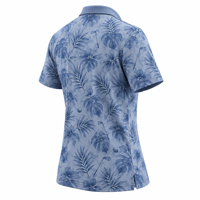 Polo Golf Wanita Dusty Blue Motif Daun Tropis Lengan Pendek Antibakteri Penyerap Keringat untuk Golf dan Olahraga Luar Ruangan