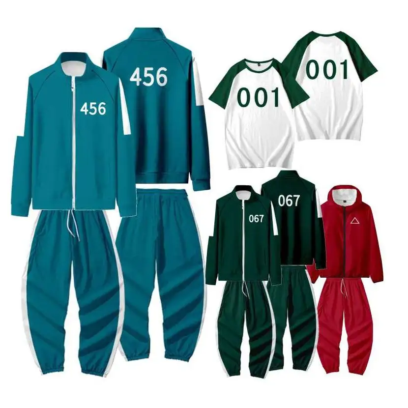 Cr401 зеленый спортивный костюм косплей 067 456 игр униформа одежда куртка таможня наряд кальмар игра костюм