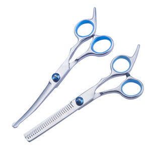 Juego de Tijeras de Peluquería para Mascotas con Punta Redonda de Seguridad, Tijeras Curvas para Cortar y Entresacar el Pelo de <span class=keywords><strong>Perros</strong></span> y Gatos, Color Azul - Product Image 1