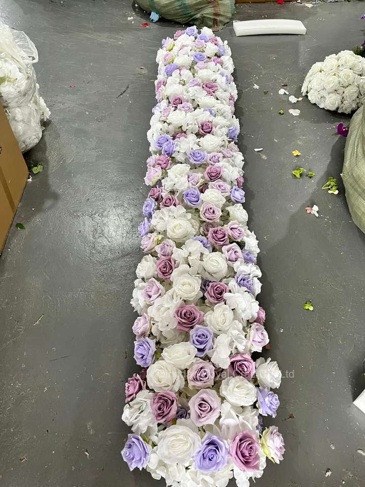 Custom Pink White Rose Artificial Flower Row Silk Floral Runner Table ...