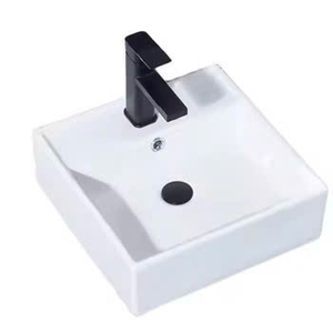 Lavabo de Baño Moderno de Cerámica Montado en Pared, Cuadrado, Blanco, Pequeño, con un Solo Orificio para Grifo, Duradero y Fácil de Instalar - Product Image 1