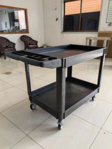 Ağır Hizmet Tipi Sessiz Düz Tablalı Plastik Alet Arabası Platformu Özelleştirilebilir Depolama 2 Katlı Yük Taşıma Servis Arabası - Product Image 3