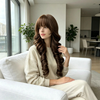 Perruque complète pour filles, style Lolita mignon avec boucles romaines, doubles queues de cheval, cheveux longs ondulés et franges