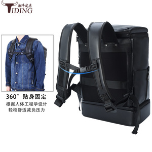 Tiding Laptop <b>Backpack</b> 14 Inch Large Capacity Business Travel Men's Black Solid Color Shoulder <b>Straps</b> - Product Image 5