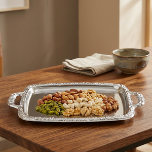 Silver Plated <b>Serving</b> <b>Tray</b> With Handles Polished Metal Finish For Food Contact Residential Use Solid Pattern - Product Image 3