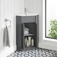 Meuble sous-vasque de salle de bain moderne élégant et peu encombrant en Mdf gris avec grand rangement et lavabo
