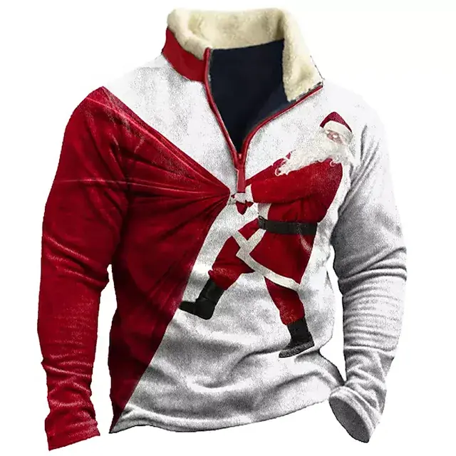 Brand New Ugly Christmas Jerseys Men's Zip Up Sweatshirt Santa Claus Graphic Print Men's Pullover Thin Fleece Fall Winter Hoodie