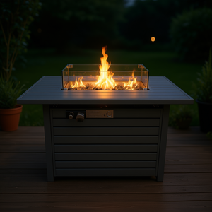 Table de foyer extérieur 25 H x 42 L en acier inoxydable moderne, au propane, pour décoration de jardin, autoportante avec couvercle - Product Image 2