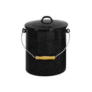 Cubo con tapa 10 L 32 cm 25 cm esmaltado negro moteado - Product Image 1