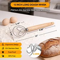 Fouet à pâte traditionnel néerlandais, outil manuel, fouet à pain danois en bois, crochet à pâte en acier inoxydable, ensemble de matériel de boulangerie pour pain au levain