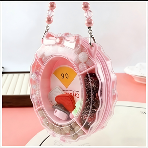 Caja de Almacenamiento Redonda Rosa para Abalorios, Organizador Portátil de Accesorios para Mascotas para Hacer Joyas DIY, Estuche Artesanal Adorable para Perros y Gatos - Product Image 1