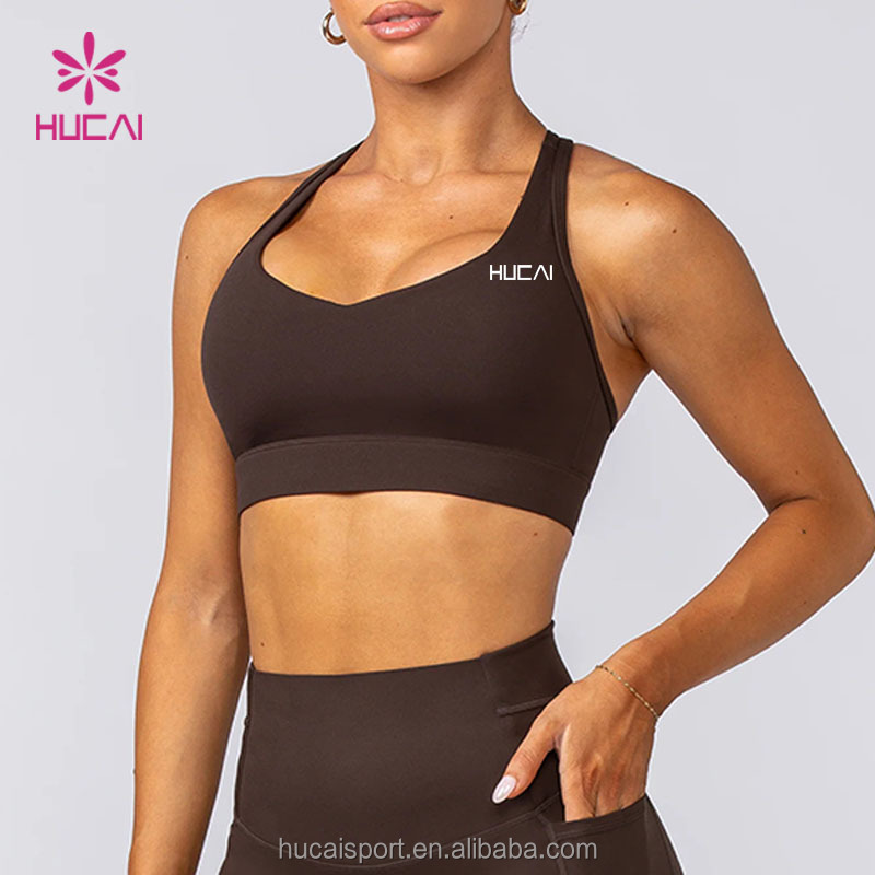Custom Logo Quick Drying Removable Padding Crossover Adjustable Straps Running Push up Gym High Support Sports Bra for Women