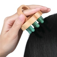 Masseur de tête en bois avec logo personnalisé, outil de massage du cuir chevelu Gua Sha, peigne de massage des méridiens à 9 dents en aventurine verte, forme de fleur, CE