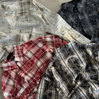 Camiseta de algodón vintage de alta calidad con gráficos personalizados, estilo boxy, a cuadros, de manga larga, oversize, con pedrería, de franela y a cuadros.